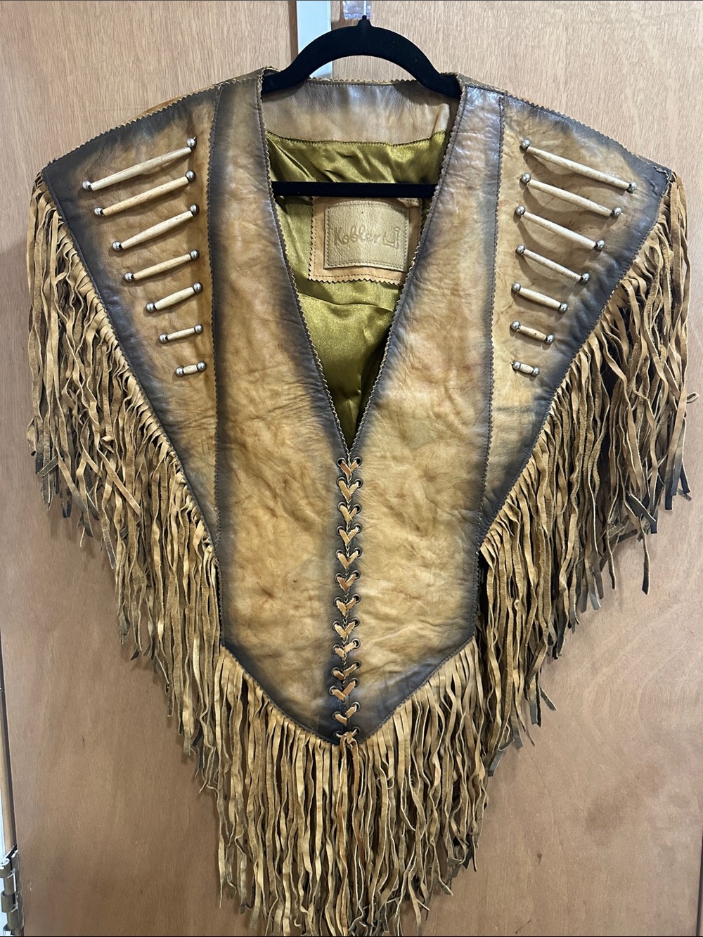 Kobler Fringed Tan Suede Western-Inspired Cape with Bead Accents